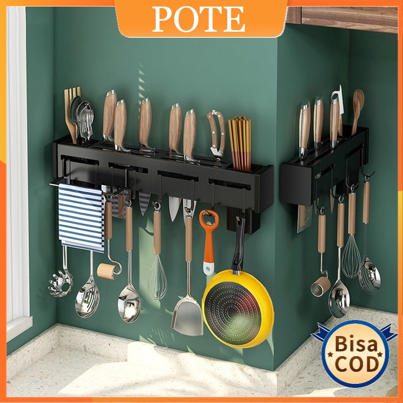 POTE Rak Dinding Dapur Stainless Steel/Kitchen Rack /Tempat Taruh Sendok Garpu Pisau Dapur Gantungan Lap Dapur