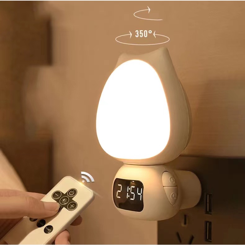 Lampu Tidur Model Kucing LED Wireless Lampu Tidur Jam Remote Digital Rechargeable