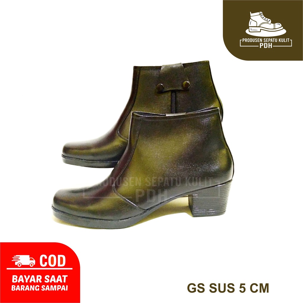 NOTIS - SEPATU PDH WANITA PDL PDH SUS POLWAN SECURITY SATPAM BAHAN KULIT SAPI ASLI HAK 5CM SEPATU SECWAN