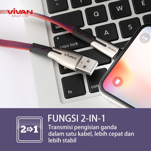 VIVAN Paket 2 Kabel Data iPhone Fast Charging 2.4A 100cm Garansi Resmi 1 Tahun - BTK-L+SL100