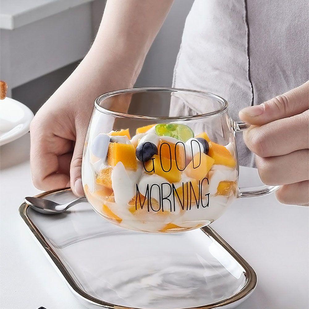 Lanfy Good Morning Cup Tahan Panas Reusable Breakfast Untuk Jus Susu Teh Cangkir Peralatan Minum Dengan Pegangan Mug Kopi