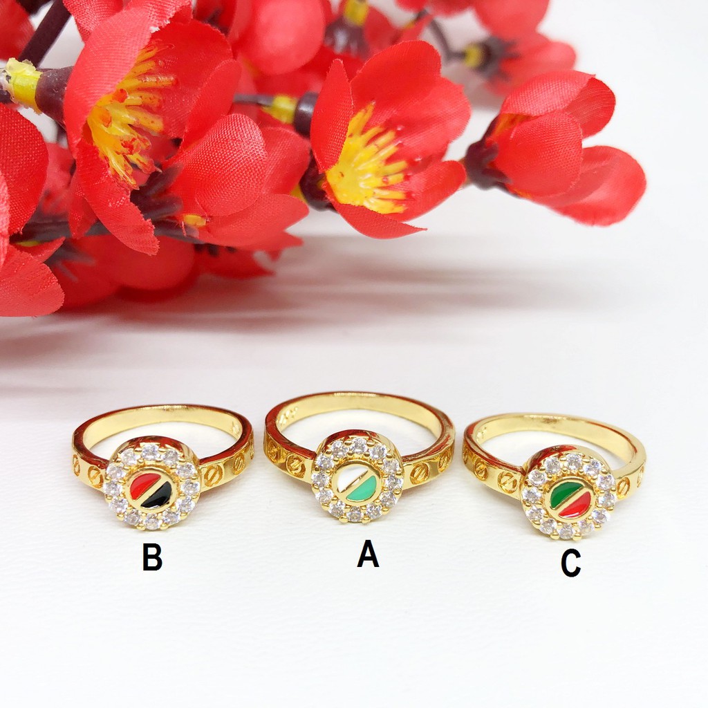 Cincin Yaxiya Bulat Warna Keliling Batu Putih - BR424