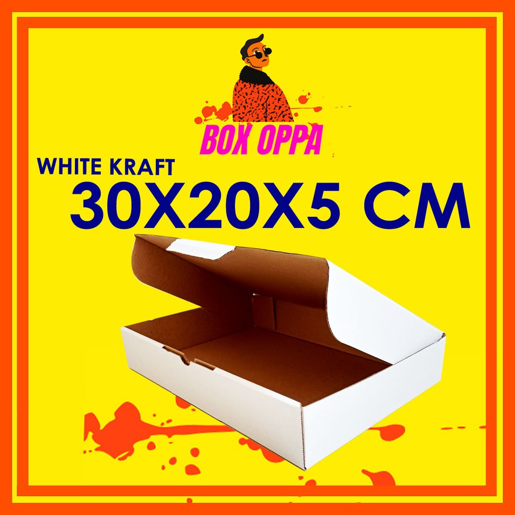 

Kardus PUTIH uk 30x20x5 cm (ECER) Die Cut Box Kotak Packing Aksesoris Baju Makanan Pizza Hijab Kue