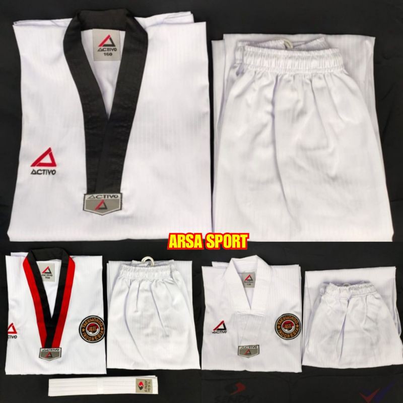 Dobok Taekwondo Sendy Kerah Putih Merah Hitam Poom Hitam Activo Seragam Tekwondo Baju Taekwondo