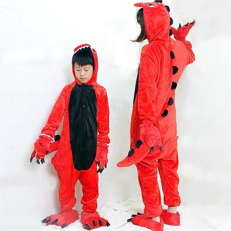 BAJU ONESIE DINO DINOSAURUS MERAH COPLAY KOSTUM ANAK PIYAMA