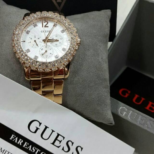Jam Tangan Wanita Guess W0335L3 Rosegold Rantai Original Murah
