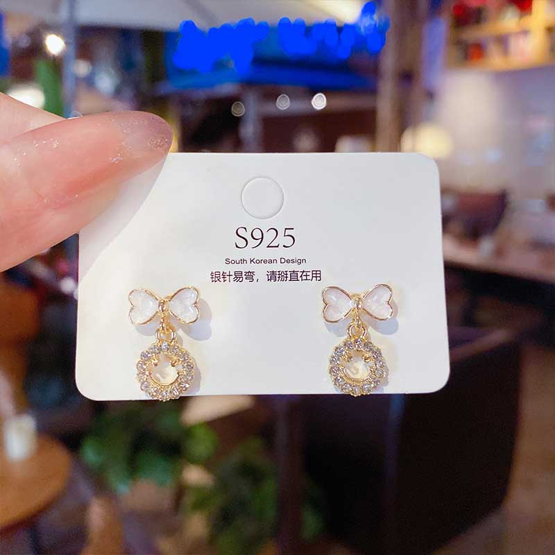 XiaoboACC Anting Tusuk Sterling Silver 925 Model Pita / Smiley Gaya Korea Untuk Wanita