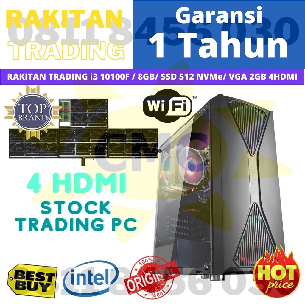 PC Rakitan Komputer Trading PC INTEL i3 10100F 8GB SSD 512GB NVMe 2GB