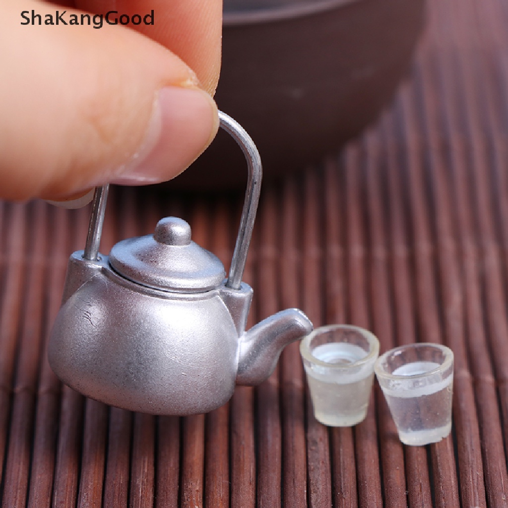 Skid 3Pcs / Set Mainan Miniatur Teko / Cangkir Vintage Untuk Aksesoris Dapur Rumah Boneka