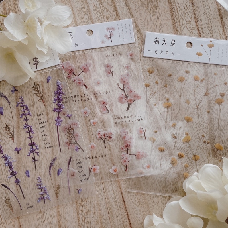 

Flower Stickers Journaling Vintage Stiker Bunga Stiker Dekorasi Planner PET Sticker Transparan for Bujo Decoration