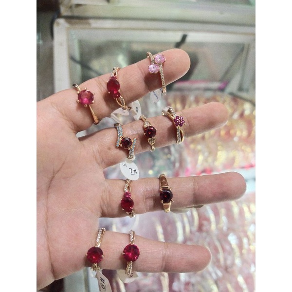 Cincin Permata Merah Delima Replika Emas Berlian Super Awet