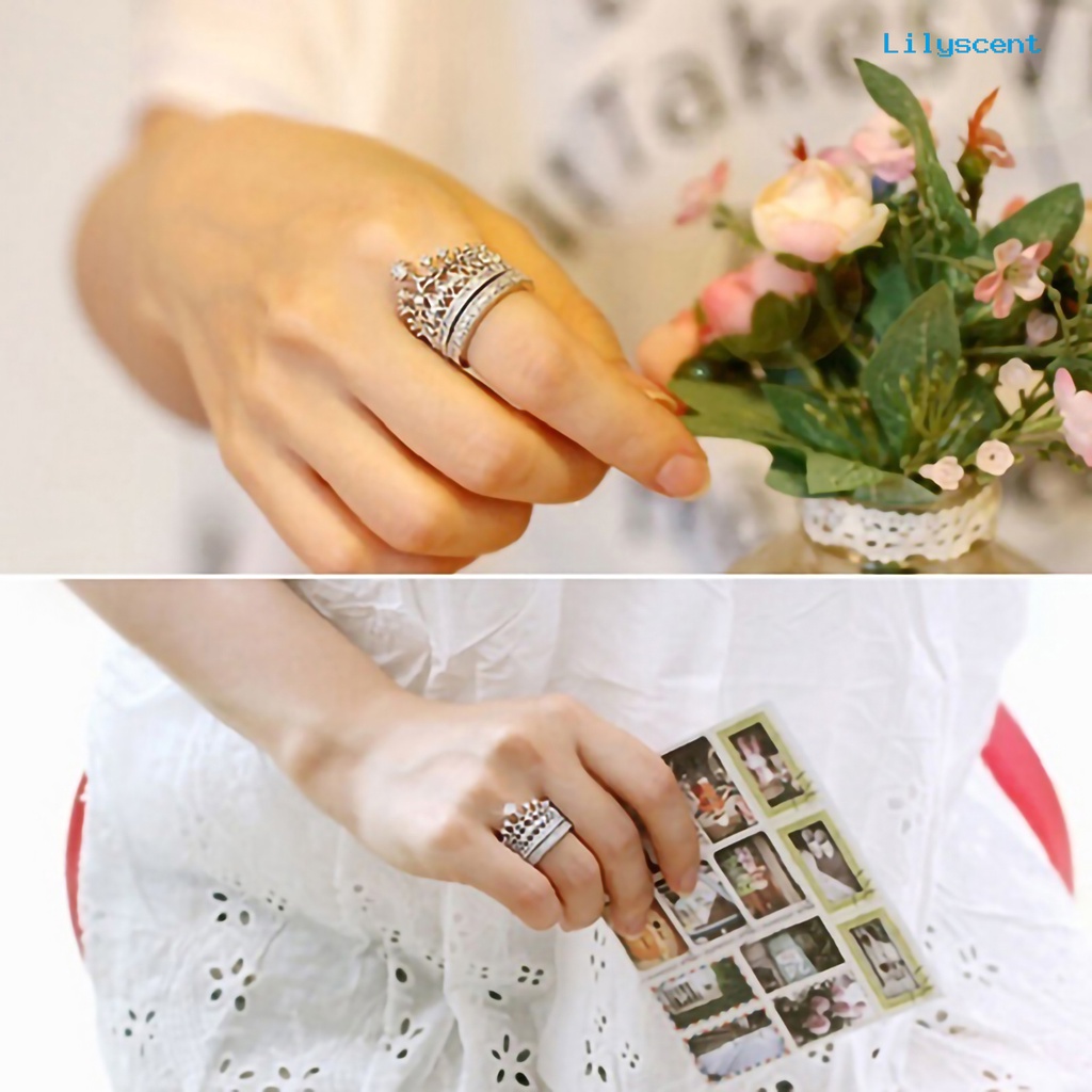 2pcs / Set Cincin Bentuk Mahkota Aksen Berlian Imitasi Bahan Alloy Untuk Wanita