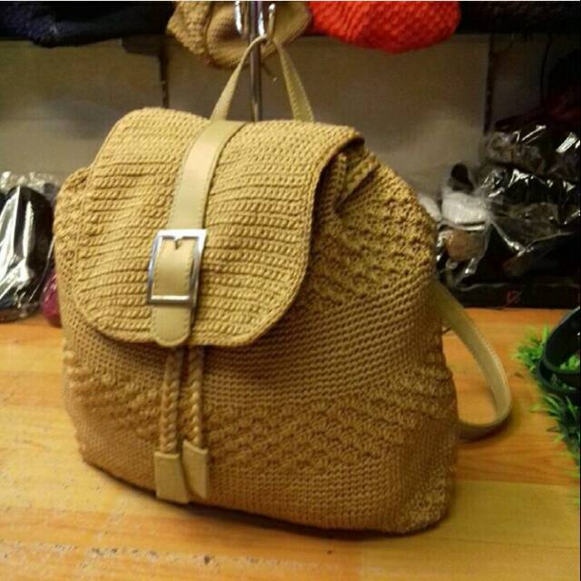 Tas Rajut Ransel Polos Besar Nilon Handmade