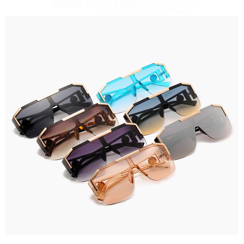 (YUZHU) COD New Fashion Lion Head One Piece Sunglasses Tren Eropa dan Amerika Kebesaran Bingkai Kepribadian Hollow Temple Sunglasses Wanita