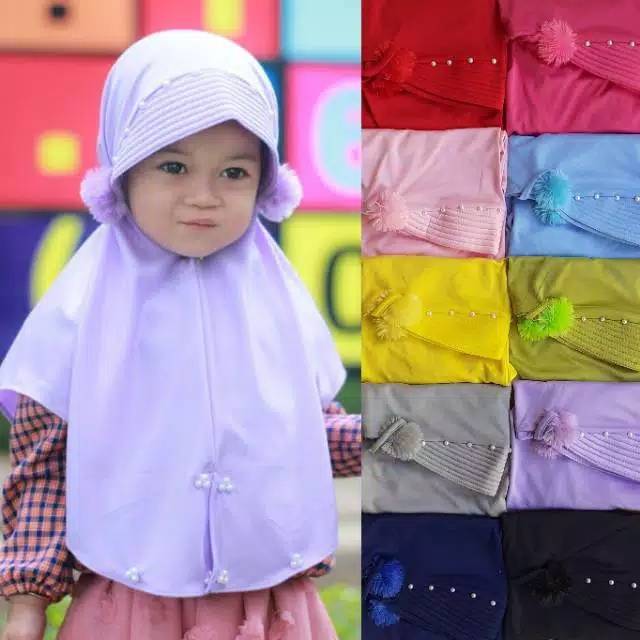 Kerudung Anak Pom Pom Cha Cha usia 3-7 th all size