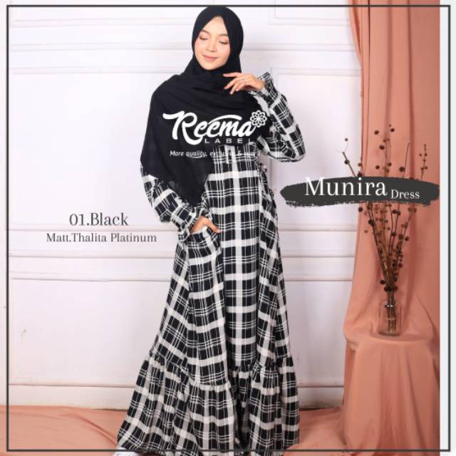 MUNIRA GAMIS/DRESS MOTIF KOTAK KOTAK THALITA PREMIUM ORI BY REEMALABEL