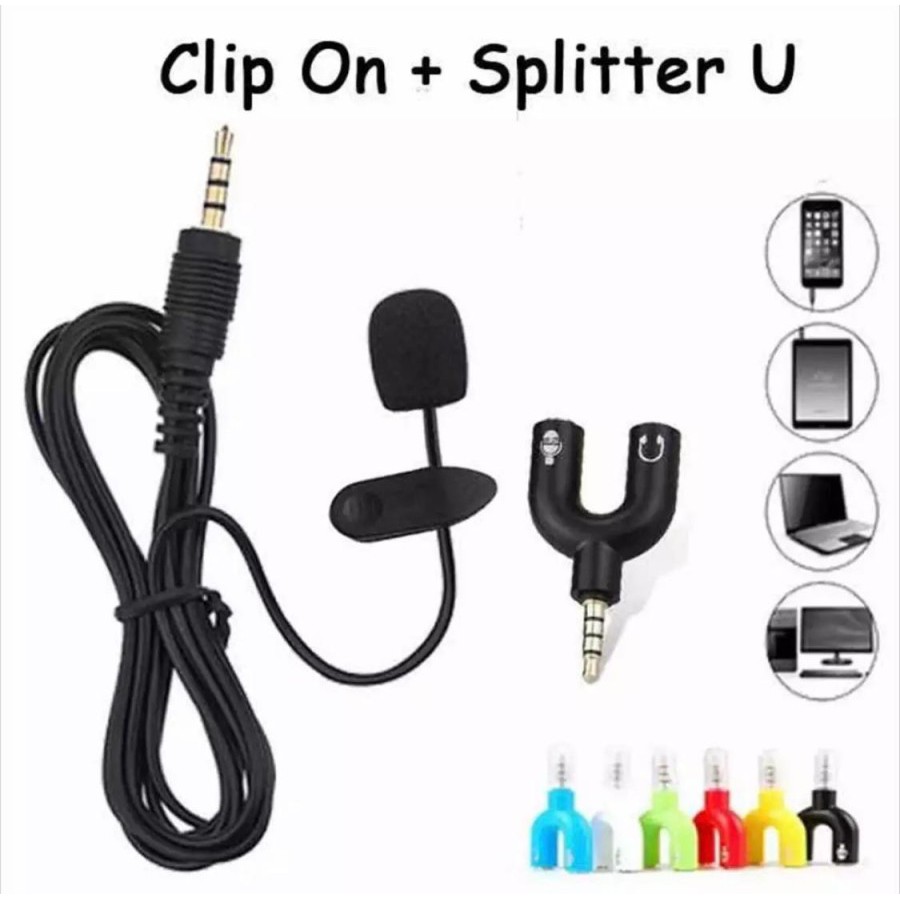 [RO ACC] AUDIO SPLITTER + MIC CLIP ON 2M PAKET YOUTUBER / KARAOKE / LIVE STREAMING