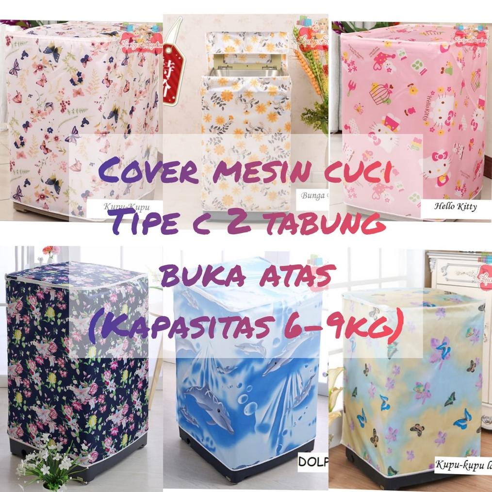 [Big Sale] [Tipe C 2 Tabung] Cover Mesin Cuci Bahan Satin ., ,.