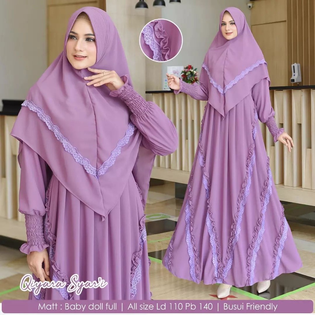 QIYARA SYARI BL CERUTY BABYDOLL FULL PURING MIX RENDA LD 110 CM PB 138 CM DAPAT GAMIS + KHIMAR 2 LAY