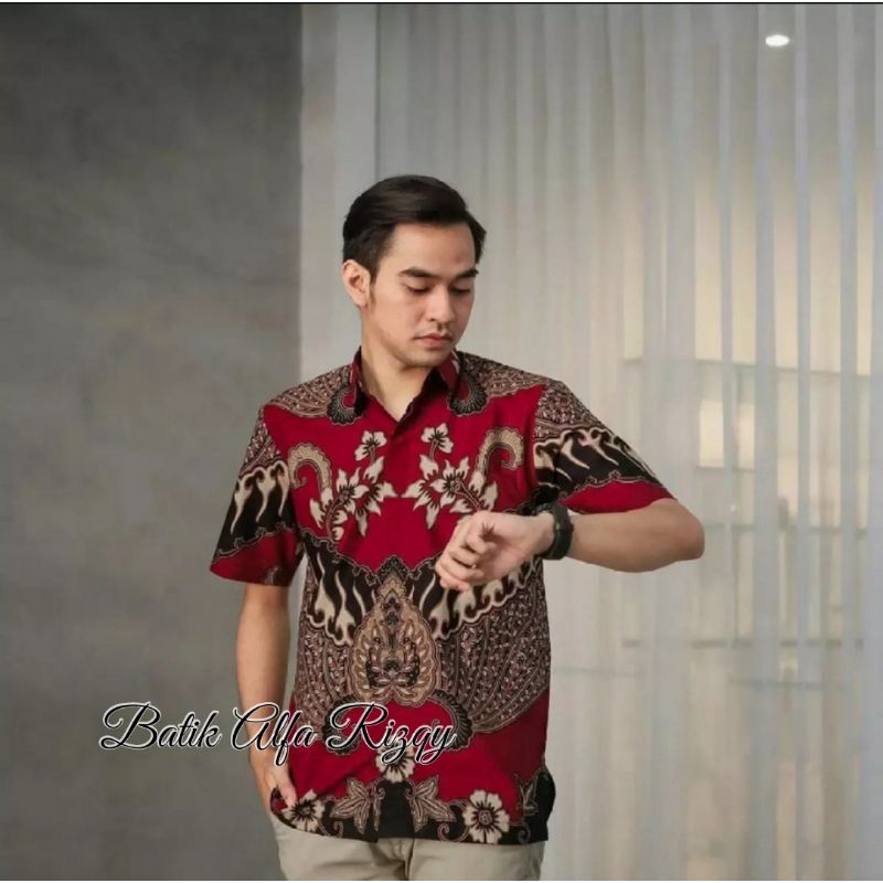 022 Zahira Batik HRB026 Kenongo Hem Kemeja Batik Pria Lengan Pendek  Katun Primis Halus M L XL