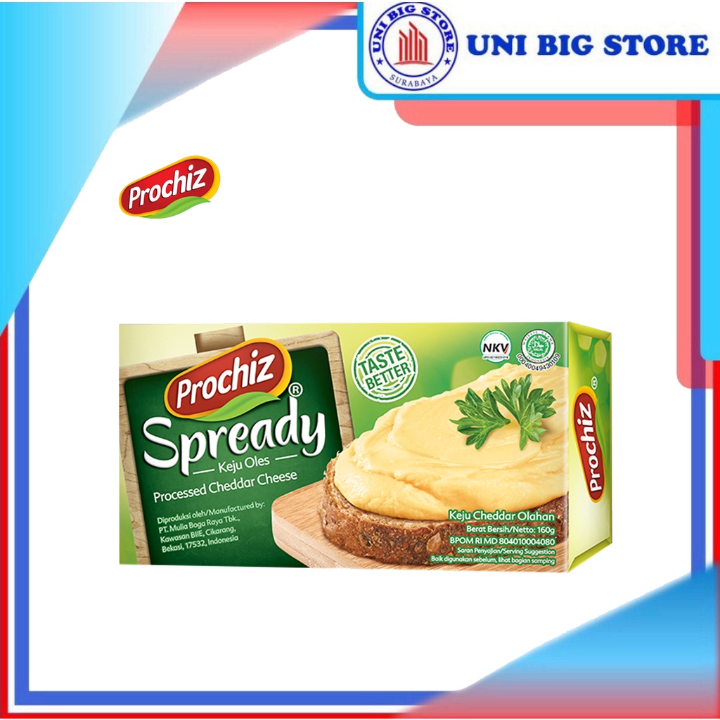

Prochiz Spready Cheddar Cheese 160 gr Keju Spreadble Blok Kotak