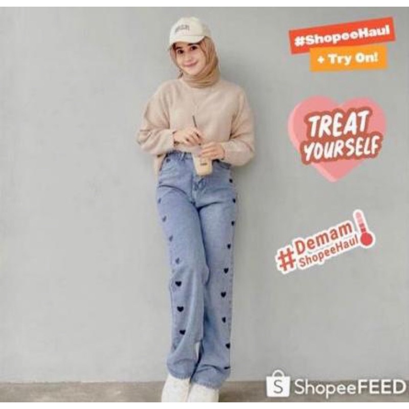 Kulot Love HighWaist Jeans Wanita Snow //PULL&BEAR