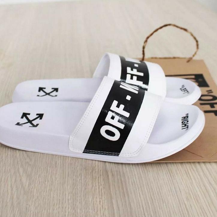 Kekinian - SANDAL SLOP OFF WHITE PUTIH PRIA SENDAL SLOP DISTRO KEREN