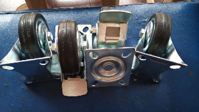 Roda Troli 3 (2 Hidup Rem + 2 Mati) Roda Karet Etalase Gerobak 3inch