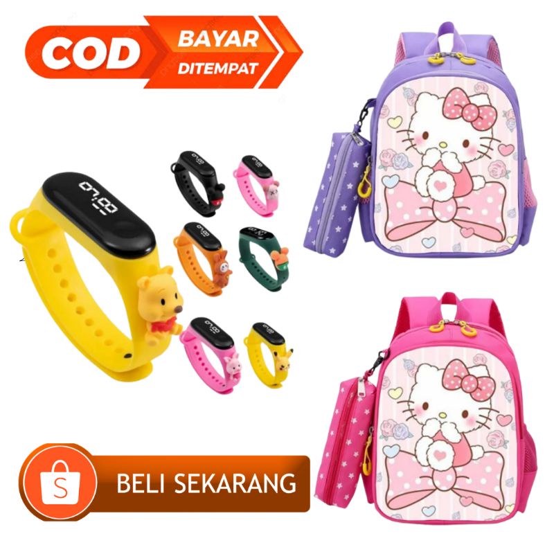 NIQABIS Tas Ransel Anak Perempuan Hello Kitty Pita Tas Sekolah Anak PG PAUD TK SD Backpack Anak Cewek Untuk Ngaji Les Kursus Tas Punggung Wanita Korea Murah