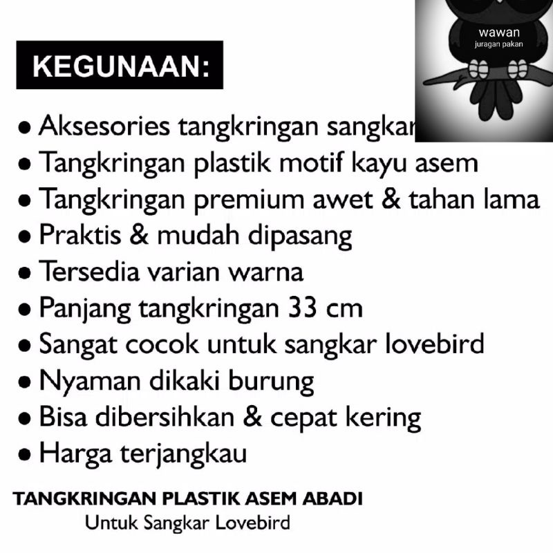 TANGKRINGAN LOVEBIRD VIRAL plastik motif kayu asem