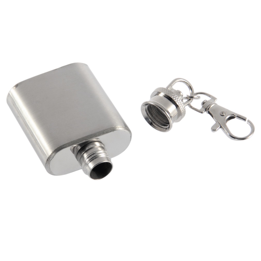 Botol Hip Flask Mini 1oz Bahan Stainless Steel Dengan Gantungan Kunci