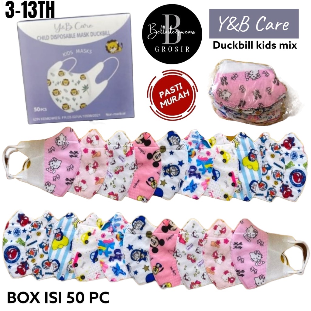 YB CARE KIDS MIX - MASKER ANAK KIDS DUCKBILL 3PLY Y&amp;B CARE FACE MASK 4-13TH