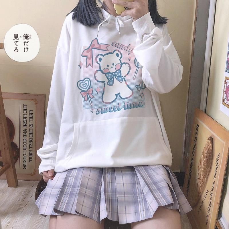 HOODIE WANITA OVERSIZE CANDY SWEET TIME /// JUMPER WANITA LUCU FLEECE TEBAL SIZE M TO XXL KEKINIAN TERBARU''