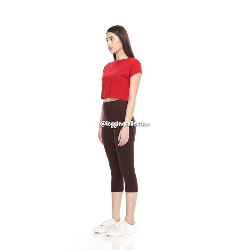 Legging Import PREMIUM Fit to XXL | Celana Legging Wanita Polos Coklat 7/8 Tebal