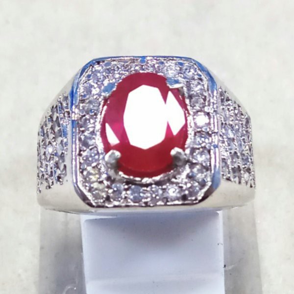 CINCIN BATU AKIK PERMATA RUBY RED BLOOD PIGEON RING ALPAKA SUPER MEWAH GLAMOUR INDAH MEMPESONA