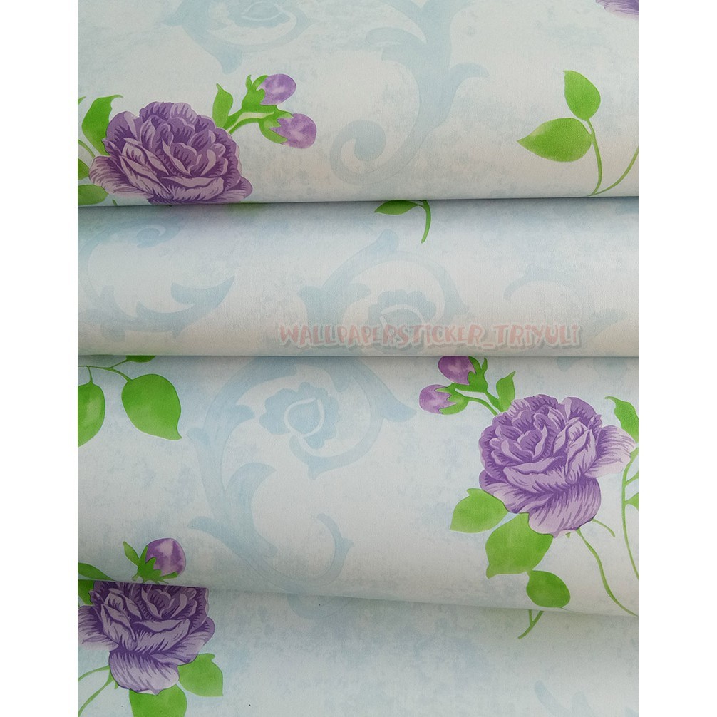 TERMURAH WALLPAPER STICKER 10M PURPLE ROSE  WALPAPER 