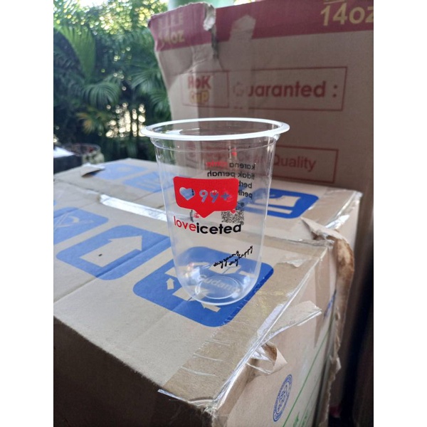 gelas plastik sablon cup oval 12oz 14oz 16oz 18oz sablon 2 warna