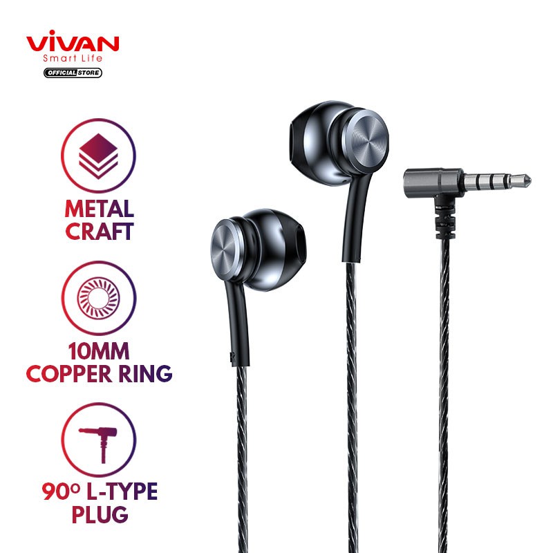 Headset VIVAN Q12 Wire Earphone Deep Bass Mic Konector L 90 AUX 3.5 mm - Garansi Resmi 1 Tahun