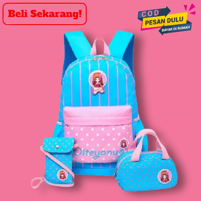 Tas Ransel Perempuan Tas Ransel Anak Sekolah Tas Ransel Berbie Salur Backpack Multifungsi