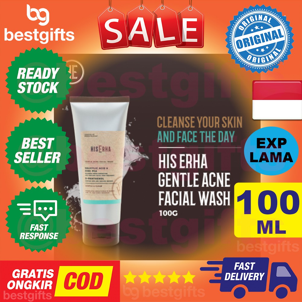 HIS ERHA GENTLE ACNE FACIAL WASH PEMBERSIH WAJAH PRIA KULIT MUKA BERMINYAK BERJERAWAT JERAWAT 100 ML