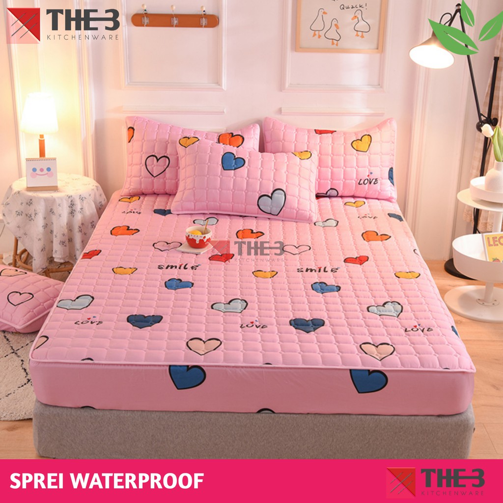 SPREI WATERPOOF - SPREI ANTI AIR - SPREI SULTAN WATERPROOF - KUALITAS NO.1-PINK LOVE180