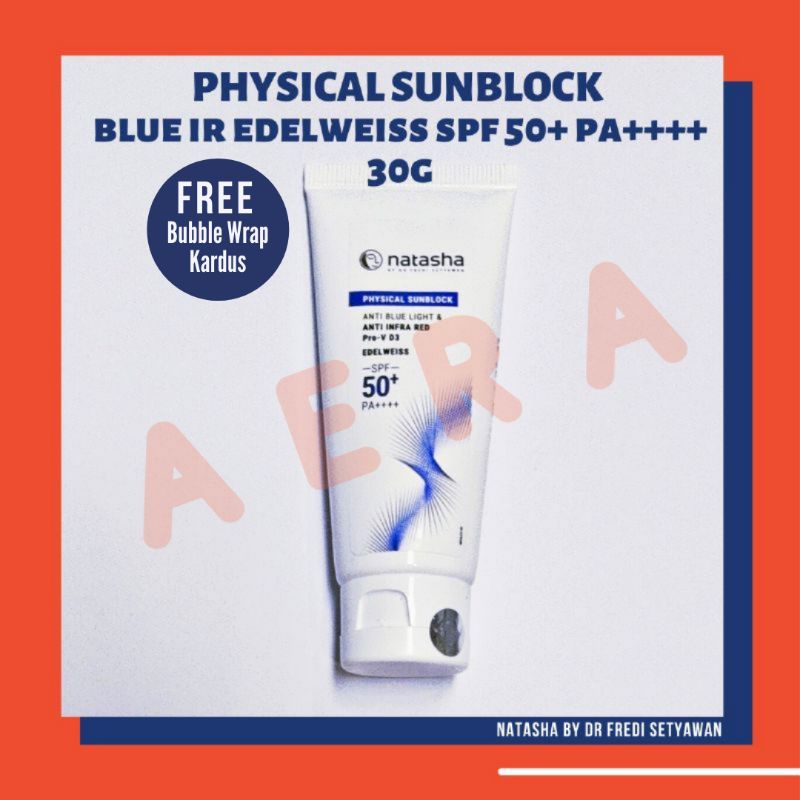 NATASHA SUNBLOCK BLUE EDELWEISS SPF 50+ PA ++++/PHYSICAL SUNBLOCK NATASHA/SUNSCREEN WAJAH/TIRAI NATASHA/TABIR SURYA