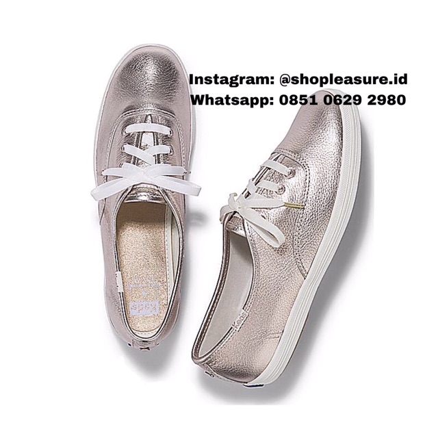Sepatu keds x katespade kate spade champion shoes leather metallic rosegold kulit original ori asli