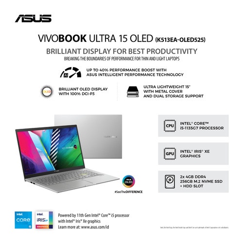 NEW PRODUCT ASUS K513EA OLED525 SILVER  CORE i5 1135G7 8GB 256 SSD  15.6"FHD OLED WIN 10