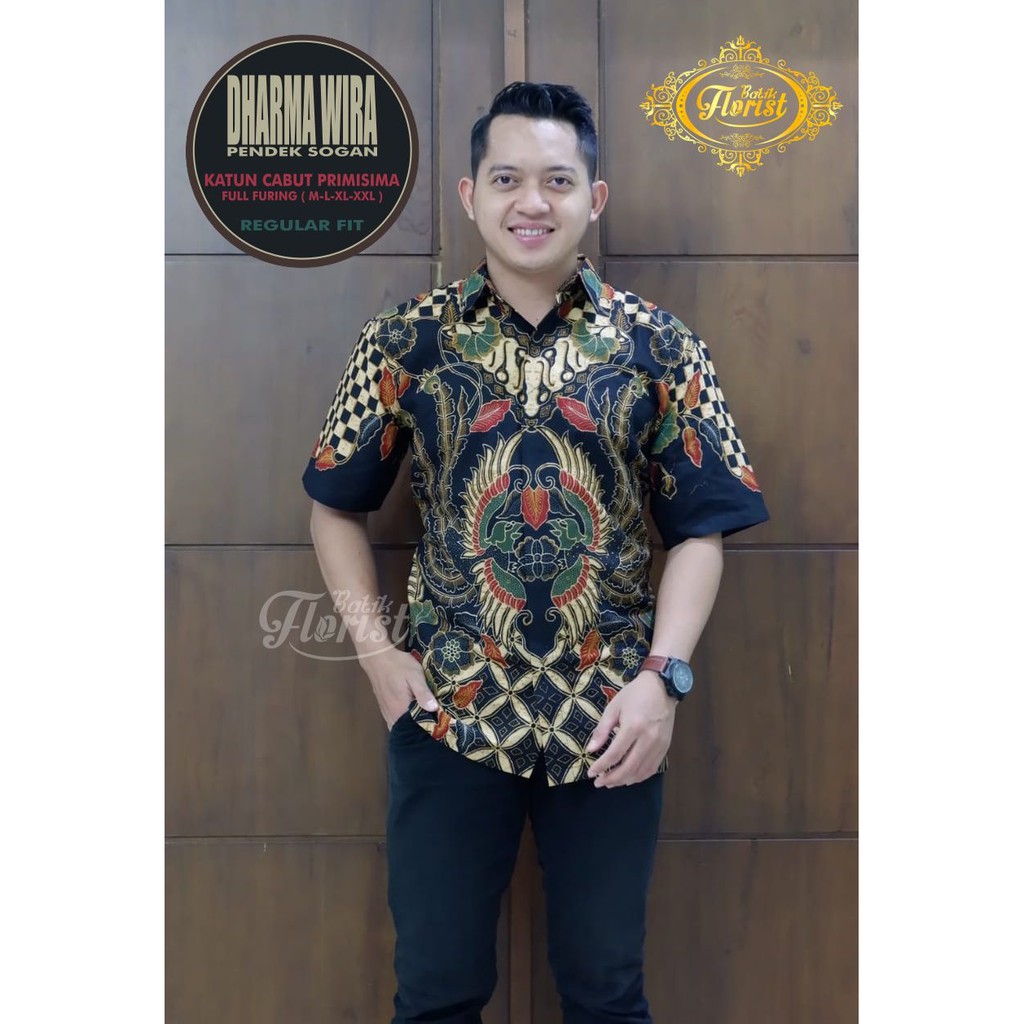 DHARMA WIRA SOGAN PENDEK Kemeja Batik Pria Full Furing Katun Cabut Primisima