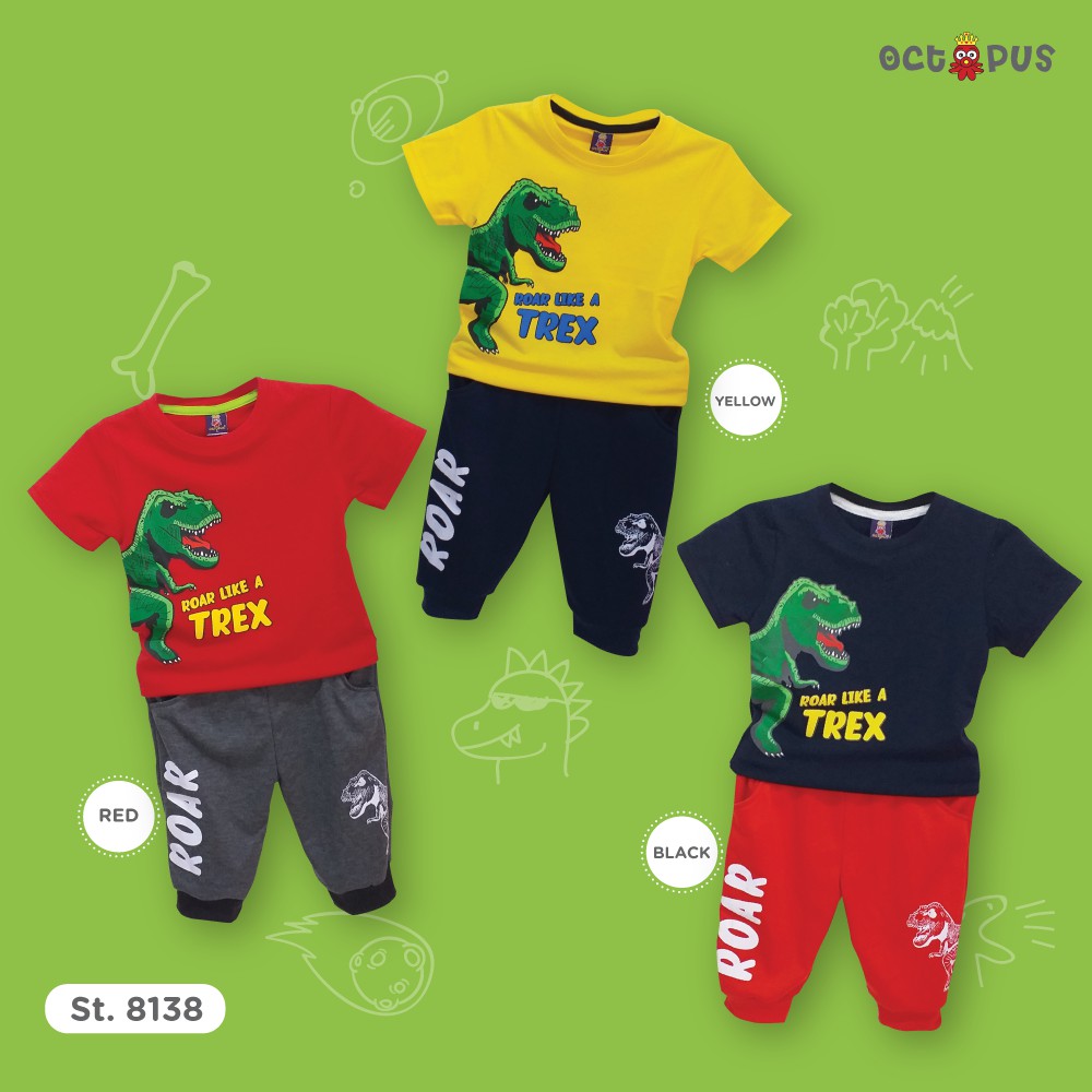 PROMO BUY 1 GET 1 FREE Setelan anak laki-laki 1-9 tahun Dino T-Rex/ baju anak satu setel/ setelan ba