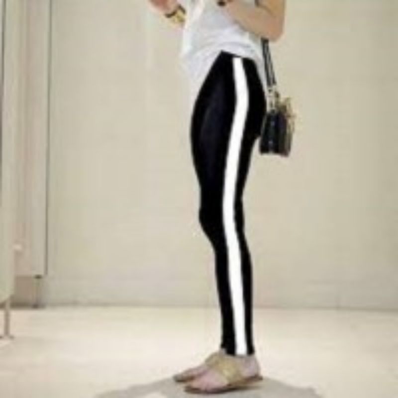 legging Wanita panjang List/strip/line putih jumbo BB 65-85kg