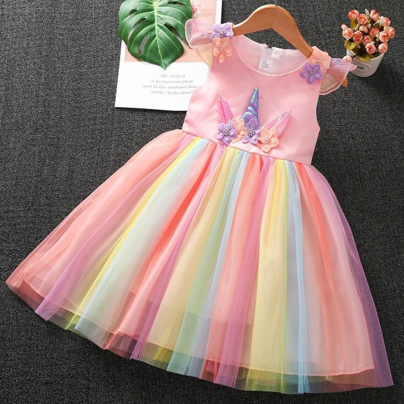 Gaun Pelangi Anak Kuda poni Dress pelangi  Dress tutu pelangi anak motif unicorn costum