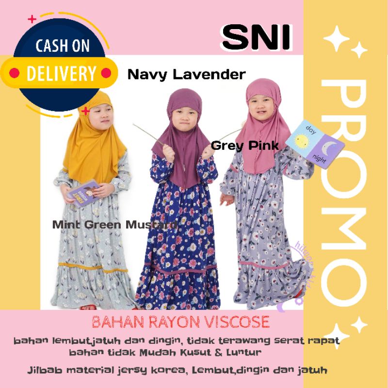 (GAMIS RAYON) PEACHBELLO SET GAMIS, BAJU MUSLIM + HIJAB BERGO ANAK PEREMPUAN usia 4-8th