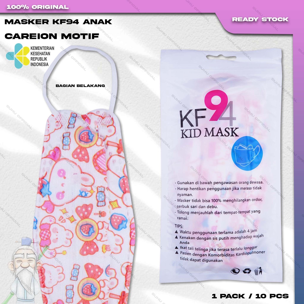 Masker Anak KF94 CAREION 4Ply Isi 10Pcs Motif Kartun Love Lucu Korea Earloop Surgical Mask Kemenkes